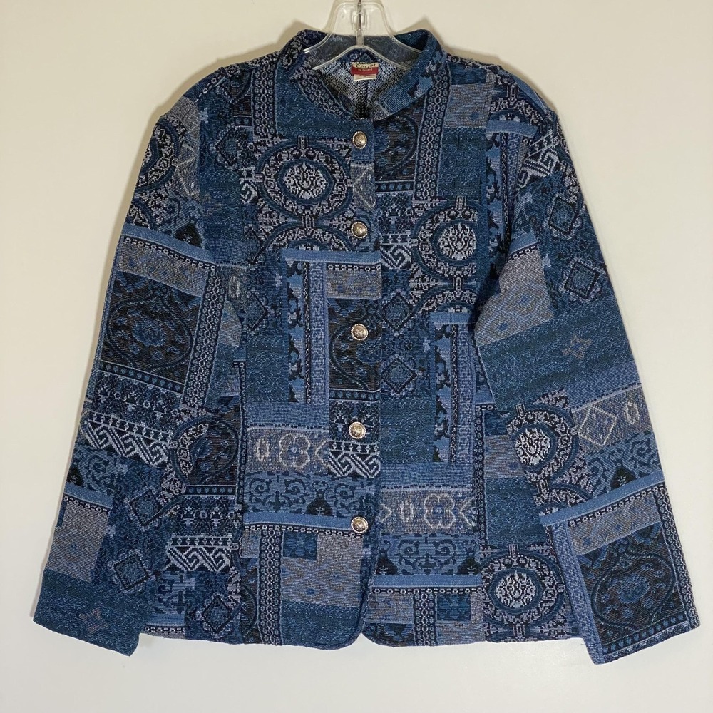 Tudor Court Jacket Womens Medium Blue Floral Tapestry 90s Grunge Boho Haband‎